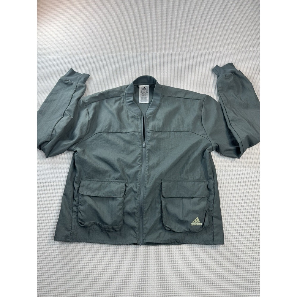Adidas Bomber Jacket Green Full Zip Lightweight Pockets Size S